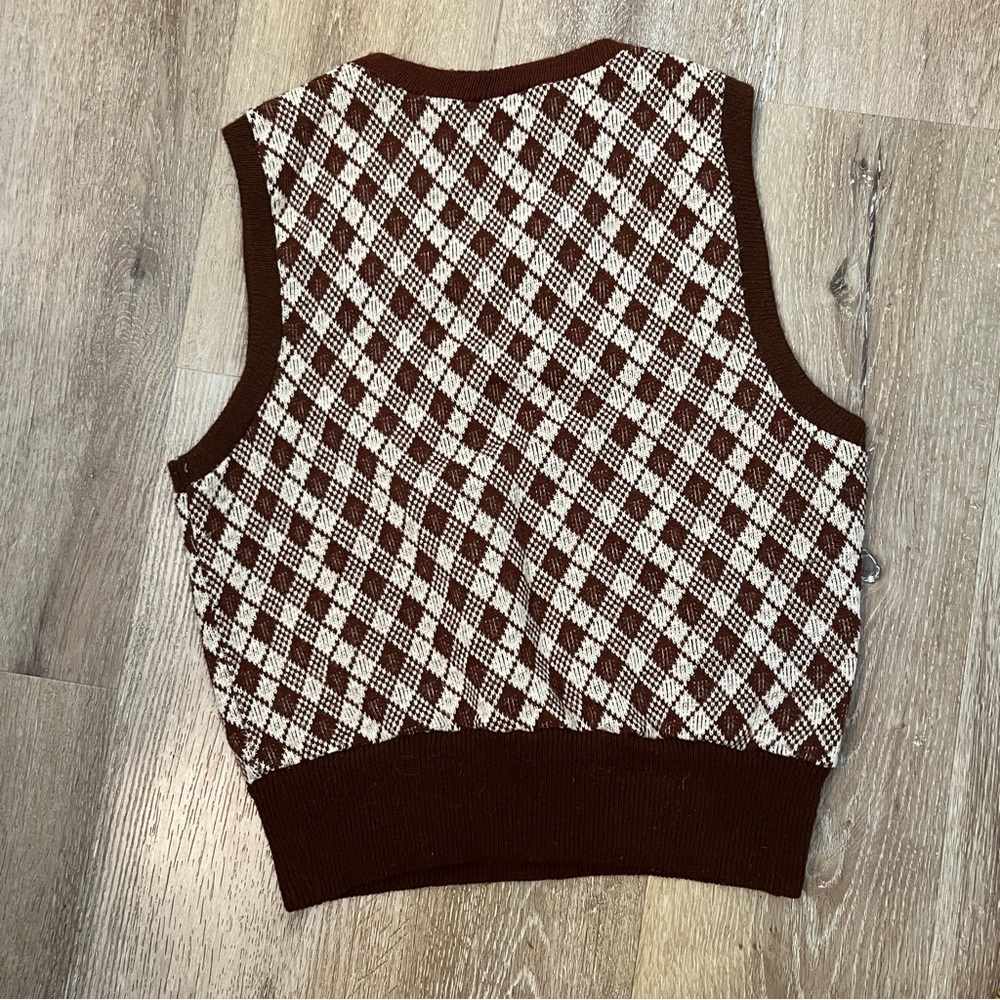 Vintage Sweater Vest Brown Basket Weave Fashion Knits Academia - Picture 4 of 10